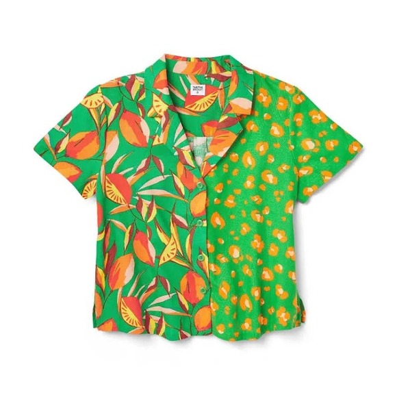 Tabitha Brown x Target Leopard Orange/Green print button down shirt size M - Picture 2 of 7